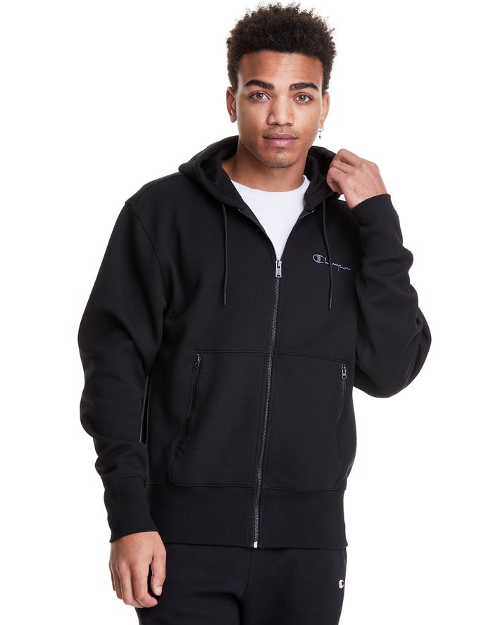 Champion Hoodie Heren - Zwart - Tech Weave Full Zip Script Logo ( 289631-QCG )